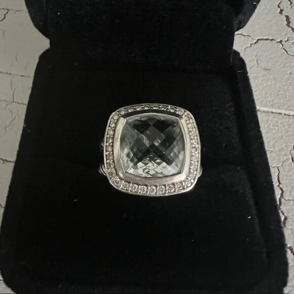Albion® Ring Sterling Silver with Prasiolite and Diamonds, 11mm - Picture 1 of 7